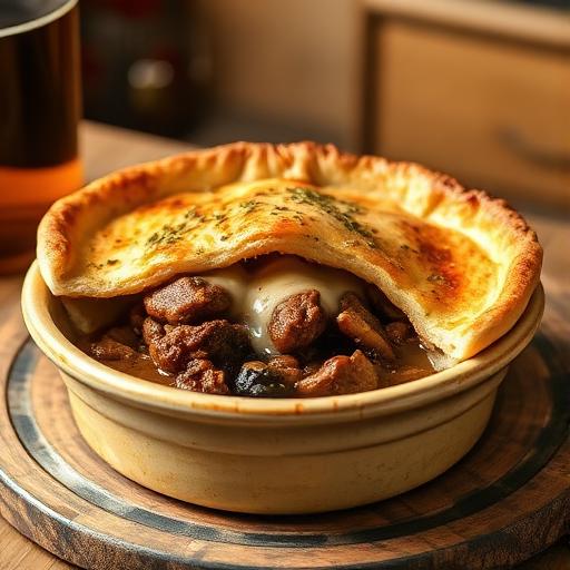 Cheese and onion pie with baked beans